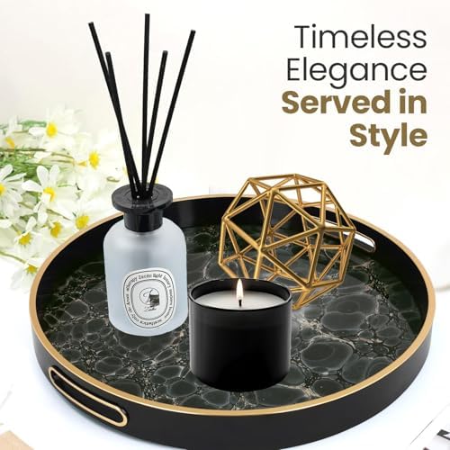 HOME ARCHIVE Round Serving Tray with with Handles Antique Look & Stylish Design Decorative Trays for Kitchen Round Ottoman Tray for Dinning Living Room & Home Decor Pack of 2 (Teal) - Image 3