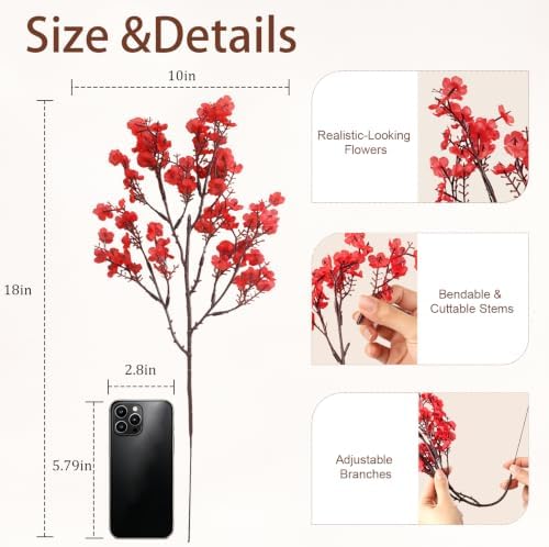 Uieke 30 Pcs Babys Breath Artificial Flowers Bulk Silk Red Faux Flowers Real Touch Gypsophila Bouquet for Christmas Halloween Home Wedding Decoration - Image 2