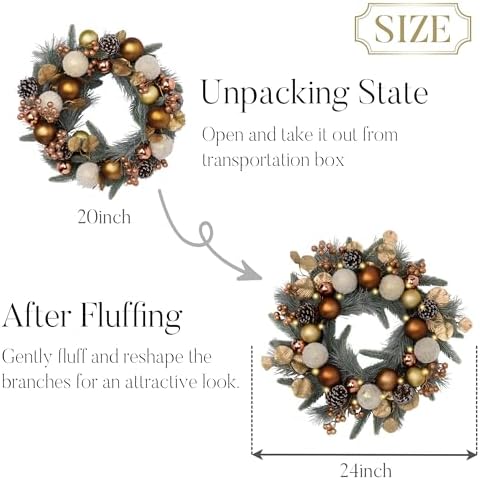Valery Madelyn 20" Pre-Lit Christmas Wreath for Front Door with Lights - Image 6