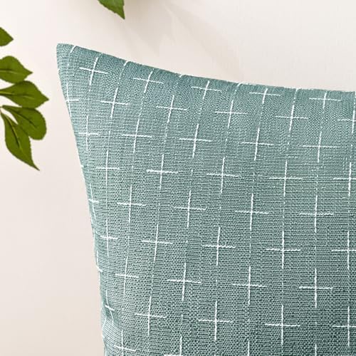 MIULEE Pack of 2 Decorative Burlap Linen Spring Throw Pillow Covers Modern Farmhouse Vintage Pillowcase Rustic Woven Textured Cushion Cover for Sofa Couch Bed 24x24 Inch Azure - Image 2