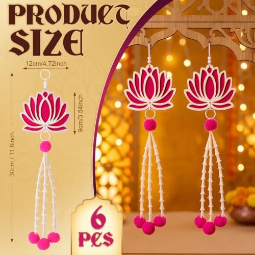 6 Pcs Lotus Hanging Decoration for Pooja Indian Ganpati Garlands Decor - Image 2