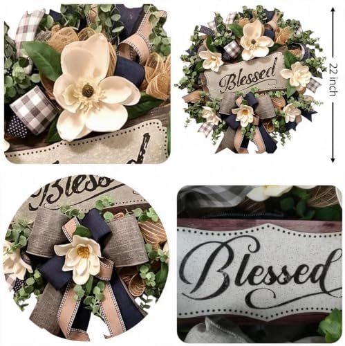 Spring Summer Wreath for Front Door,Farmhouse White Floral Porch Decor - Image 4