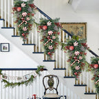 30" Christmas Teardrop Swag for Front Door Artificial Winter Swag Garland with Pine Cones, Berry Clusters, Red Ball Ornaments and Ribbons for Thanksgiving Holiday Christmas Decoration - Image 5