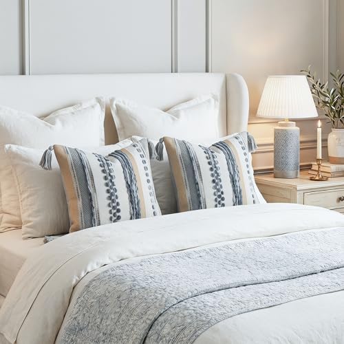 PANOD Chenille Farmhouse Throw Pillow Covers 18 x 18 Grey, Neutral Boucle Couch Pillow Cover, Striped Decorative Boho Coushion Cover Pillow Case for Couch Bed Sofa Bedroom,Modern Accent,Set of 2 - Image 6