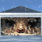Santa Reading with Woodland Animals Garage Door Banner 6x13FT, Cozy Forest Winter Backdrop, Outdoor Holiday Banner, Garage door Mural for Xmas Party Home Decor - Image 2