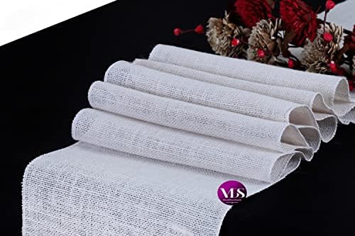 VDS Pack of 15, Burlap Table Runner 100% Natural Jute Rustic Hessian Table Cloth Centrepiece for Wedding Bridal Shower Birthday Event Party Banquet Table Decoration (Size 12X108 Inch)(White) - Image 3