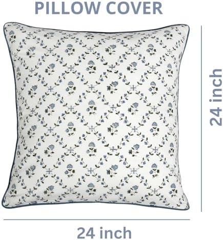 Ridhi Block Print Powder Blue Pillow Cover 24" x 24" (Pack of 2) Decorative Couch Pillows for Living Room, Farmhouse Chic Boho Cute Outdoor Pillows Covers Gifts for Spring, Mother's Day - Image 4