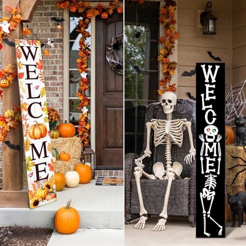 47" 2 in 1 Fall Welcome Porch Sign Halloween Wooden Decor - Image 3