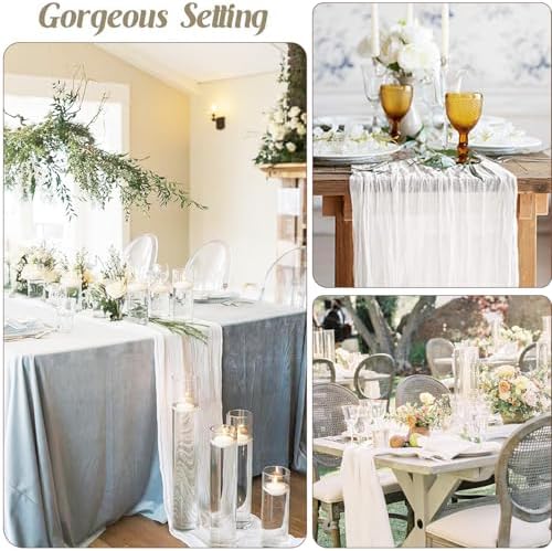 10 Pack White Cheesecloth Table Runner 35x120Inch, 10FT Long Summer Boho Sheer Gauze Table Runner Rustic for Wedding Bridal Baby Shower Birthday Party Table Decor - Image 4