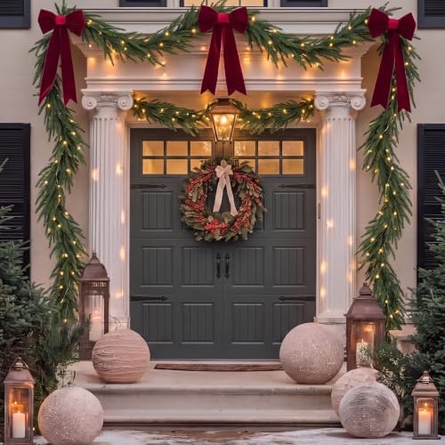 Unittype 15 ft Christmas Garage Door Decor Norfolk Pine Garland with Light - Image 6