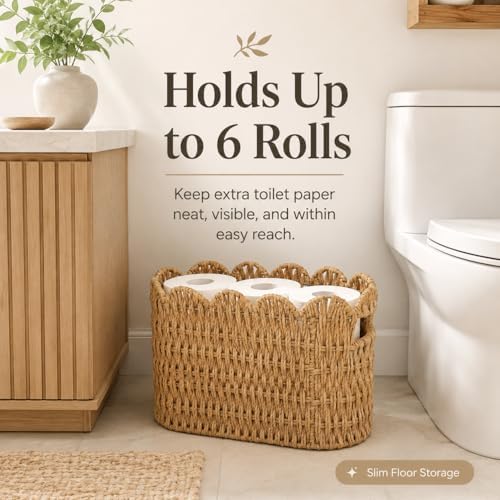 Scalloped Toilet Paper Basket, Tall Narrow Paper Rope Storage - Image 2