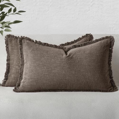 MIULEE Boho Linen Decorative Fall Lumbar Throw Pillow Covers Coffee 12x20 by MIULEE