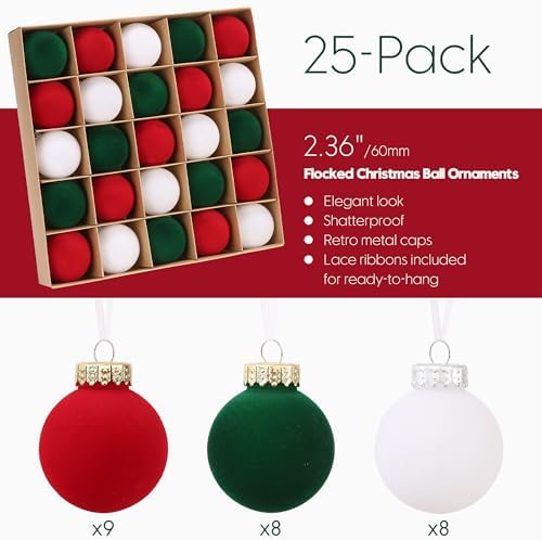 Sea Team 25-Pack Flocked Velvet Christmas Ball Ornaments, Elf - Image 3