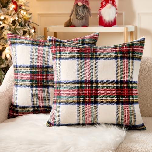 MIULEE Christmas Plaid Decorative Pillow Covers Set of 2 20x20inch White by MIULEE