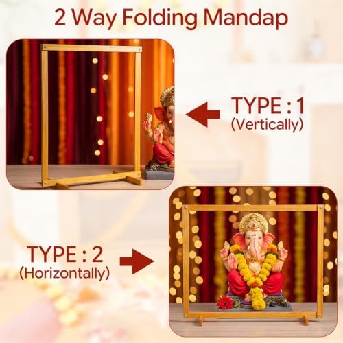 Wooden Ganpati Decoration Mandap Stand with Artificial Marigold Garlands - Image 4