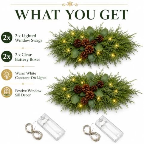 Yalikop 2 Pcs 24.5 Inch Christmas Swags with Light, Pine Cone - Image 3