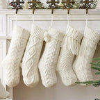 Farmhouse Knitted Personalized Christmas Stockings: 5 Pack 18 Inch Rustic Cable Knit Fireplace Cozy Hanging Xmas Stockings Boho Style Stocking Decorations for Family Holiday Décor, White Beige - Image 3