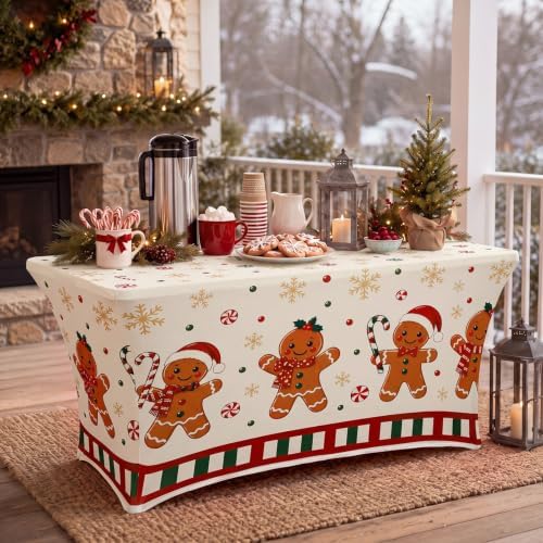 Oudain Christmas Gingerbread Table Cover 6 Feet Spandex Stretch Tablecloth - Image 4
