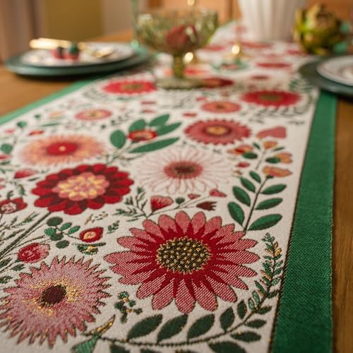 Spring Floral Table Runner 118in Long - Nordic Spring Embroidery Jacquard with Tassels, Elegant Easter & Mother's Day Decor for Farmhouse Dining Table, Wedding & Dresser (Spring Blossom, 13.7"x118") - Image 3