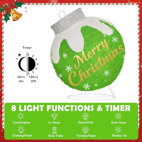 3 Pcs Outdoor Christmas Ornaments, Pop Up Lighted Ball with DIY Sticker - Image 3