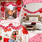 70 Valentines Garland Valentine's Day Decorations Fabric Heart Garland Red Pink Valentines Banner for Mantle Table Centerpieces Fireplace Wall Anniversary Home Indoor Outdoor - Image 3