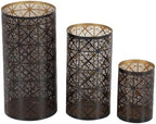 Deco 79 Metal Geometric Indoor Outdoor Candle Lantern Decorative Lantern Candle Holder, Set of 3 Lantern 12", 10", 6"H, Dark Brown - Image 2