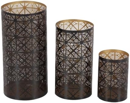 Deco 79 Metal Geometric Indoor Outdoor Candle Lantern Decorative Lantern Candle Holder, Set of 3 Lantern 12", 10", 6"H, Dark Brown - Image 2