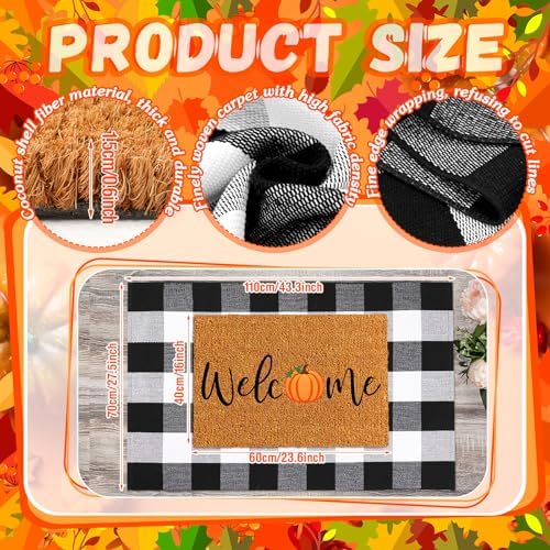 Moucuny 2 Pcs Fall Front Door Mat Pumpkin Welcome Mat Outdoor, Non-Slip - Image 3