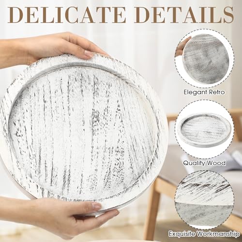 Sintuff 6 Pcs Wooden Candle Plate Holder Tray, Rustic White - Image 3