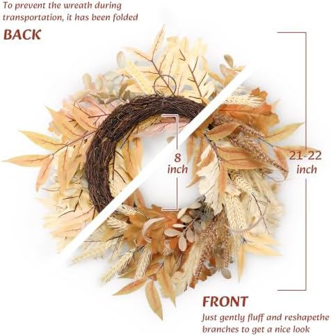 Fall Wreath for Front Door, 22 Inch Boho Autumn Harvest Wreath - Image 2