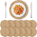 Kochorie Set of 12 Round Woven Placemats 12 Inches Bulrush Placemats Natural Hand-Woven Boho Rattan Placemats Wicker Table Mats Farmhouse Weave Place Mats for Home Dining Table by Kochorie