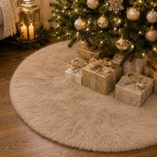 60 Inch Plush Christmas Tree Skirt Brown, Fluffy Faux Fur Tree Skirt for Christmas Holiday Party Decorations - Image 3