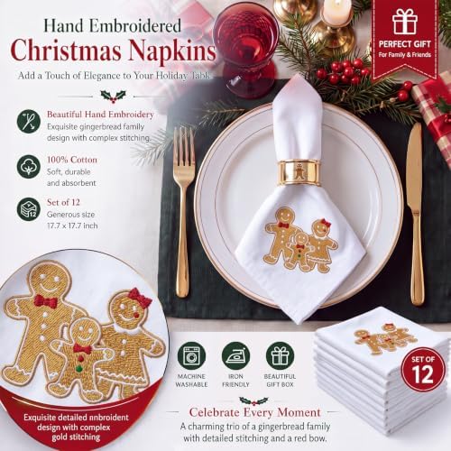 HunnmingRe 12 Pcs Gingerbread Christmas Cloth Napkins Set, 17x17 Inch - Image 7