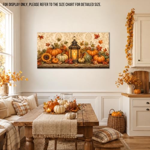 WAXWHELK Fall Canvas Wall Art Rustic Farmhouse Pumpkin Harvest Lantern Painting Pictures Artwork for Autumn Thanksgiving Home Decor Living Room Bedroom, (20"x40") - Image 3