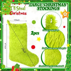 Fourluoo 2 Pcs 41 Inch Jumbo Christmas Stocking Personalized Green Christmas Stockings Large Hanging Faux Fur Treat Bag Candy Pouch Xmas Giant Gift Holder for Xmas Tree Decor - Image 2