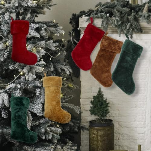 12 Pcs Christmas Stocking 18" Plush,Red,Brown,Khaki,Dark Green - Image 4