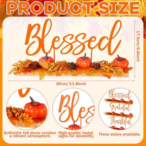 Amyhill 3 Pcs Fall Table Centerpiece Thankful Blessed Grateful Wood Sign - Image 2