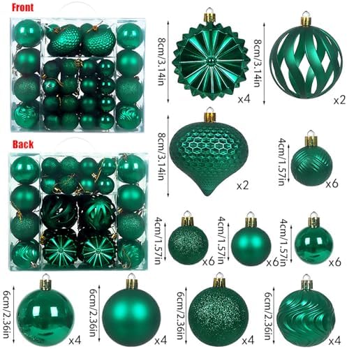 Christmas Tree Balls Ornaments Set, 48 Pcs Shatterproof Plastic Decorative Baubles Shiny Hanging Ball Ornaments for Xmas Tree Holiday Party Wedding Decoration, Emerald Green - Image 2