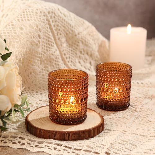 24 Pack Votive Candle Holders, Amber Vintage Tea Light Candle for Christmas - Image 4