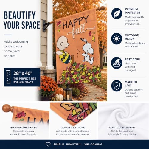 Peanuts Happy Fall Charlie Brown and Snoopy House Flag 28" x 40", Charlie Brown & Snoopy Autumn Outdoor Flag, Officially Licensed Polyester Seasonal Yard & Porch Décor - Image 6