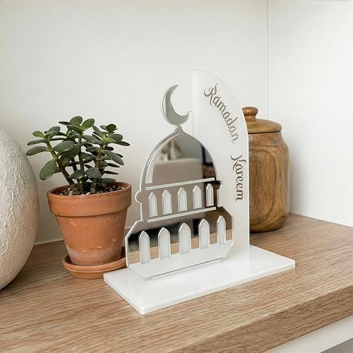 iwa concept Ramadan Kareem Table Decor, Islamic Mosque Statue with Acrylic Design, Freestanding Modern Islamic Home Decoration for Ramadan and Eid - Image 5