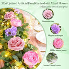 Livole 2Pcs 12 Ft Flower Garland with Light, Pink Peony Floral Garland - Image 6