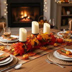 LemonRoad Fall Centerpiece with 3 Candle Holders Thanksgiving Table Decor Maple Leaf & Pumpkin Candleholder for Thanksgiving Harvest Festival Dinning Table Fireplace Mantel - Image 3