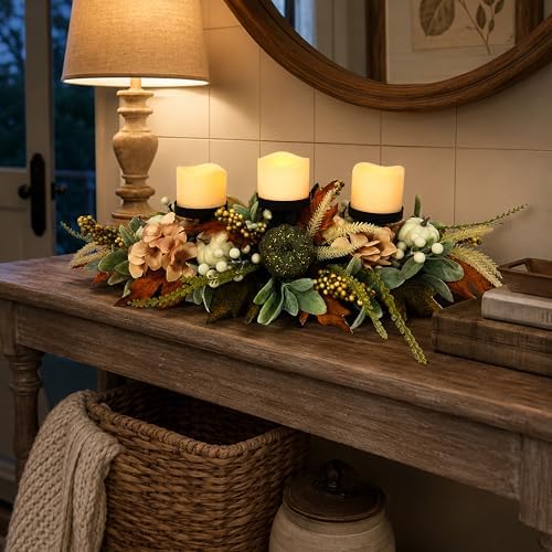 Svndlyn 25 Inch Fall Candle Holder Centerpiece with Colorful Pumpkins - Image 4