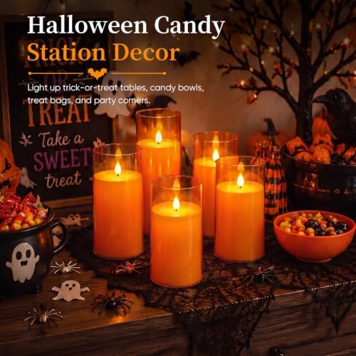 Homemory Halloween Orange Flameless Candles, Acrylic, Remote Timer, 9 Pack - Image 6