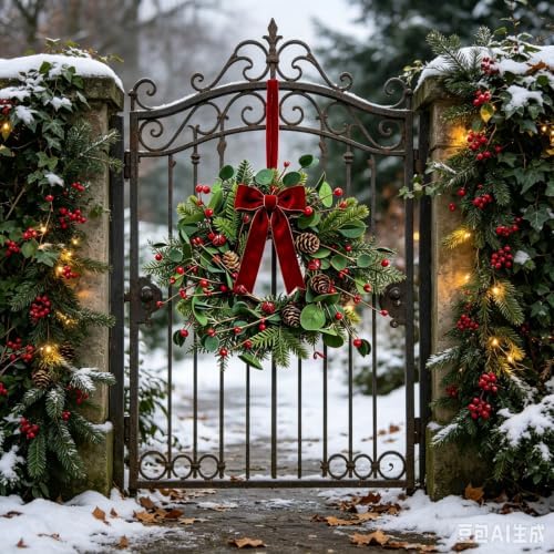 6 Pcs Small 4th of July Hanging Wreaths for Cabinets Patriotic Mini Candle Ring Wreath with Red White Blue Flowers (6, Greenery with Red Bells Pinecones) - Image 2