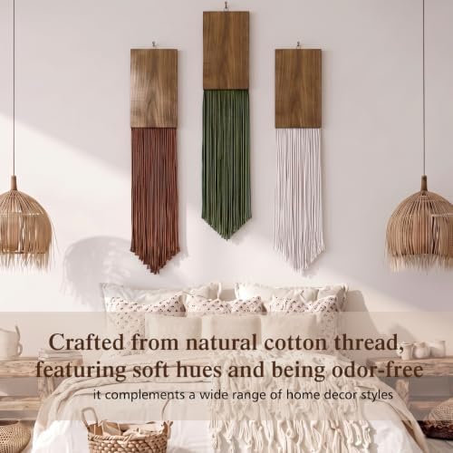 Crystassel Talsylara 3 Pcs Macrame Wall Hanging Wood Yarn Boho Tassel Decor - Image 3