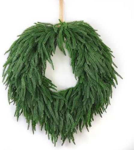 24" Norfolk Pine Christmas Wreath for Front Door – Large Artificial Greenery Wreath for Wall, Porch, or Indoor Outdoor Holiday Decor – Real Touch Pine Foliage (1, 24") by QIANYUN