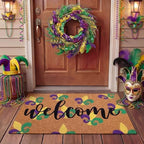 Tingjoo 2 Pcs Mardi Gras Welcome Door Mat and Wreath Set by Tingjoo