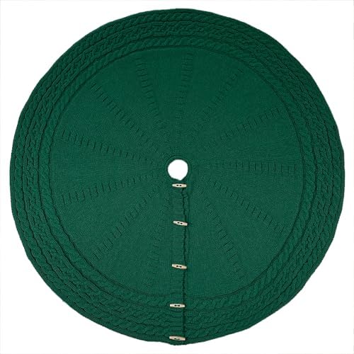 48-Inch Cable Sweater Knit Christmas Tree Skirt with Wooden Toggles, Forest Green - Image 2